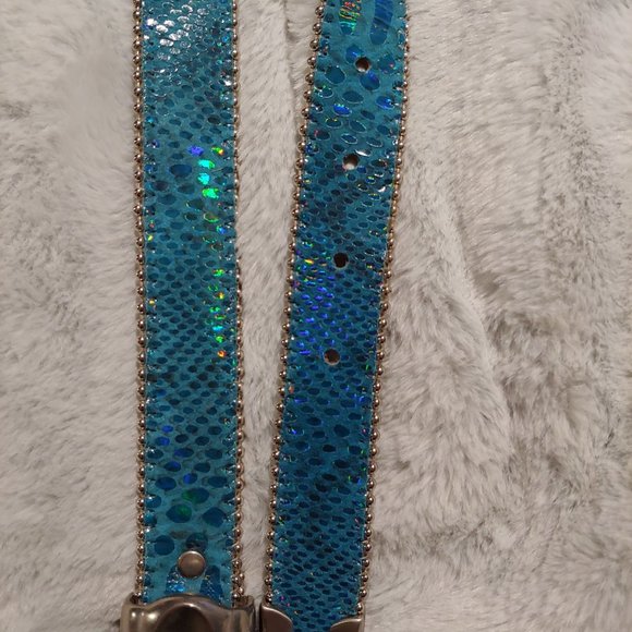 Belts by SImon metallic teal leather belt with silver hardware large - Picture 2 of 16